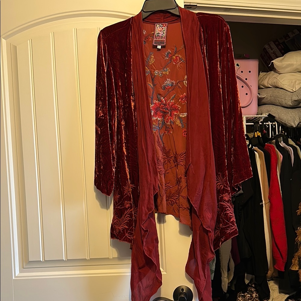 Red Velvet Floral Kimono Cardigan